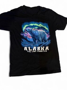 Alaska The Last Frontier Kids T Shirt Polar Bear Northern Lights Black Kids 5/6